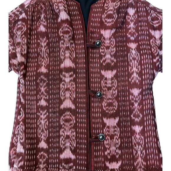 OOAK Quilted Patterened top jacket Short sleeves button front round neck medium - Picture 9 of 13